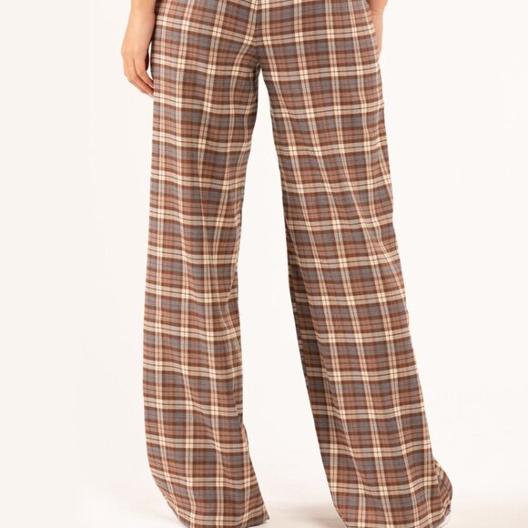 RSQ Womens Wide Leg Brown Plaid Pants/NWT/S - Picture 4 of 16